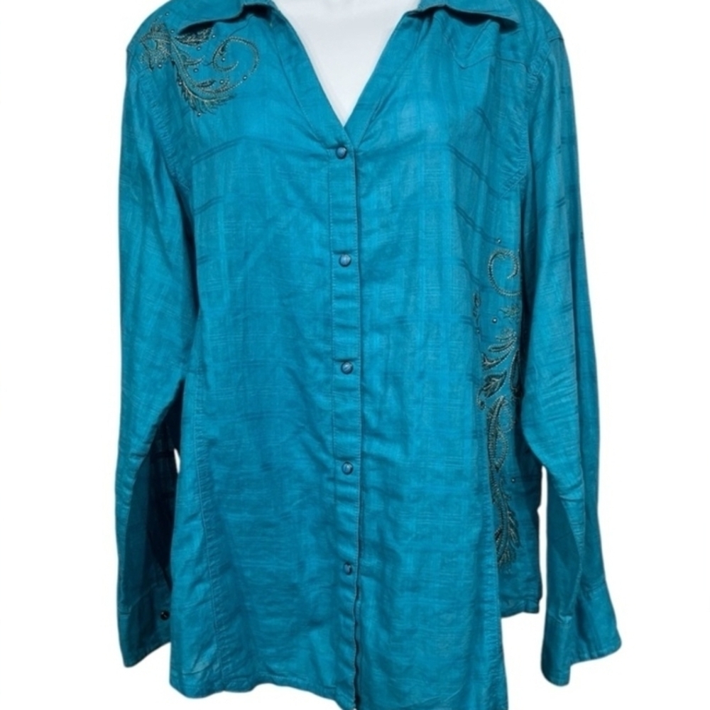 Wrangler Turquoise Embroidered Button Down Shirt XXL - Picture 4 of 16